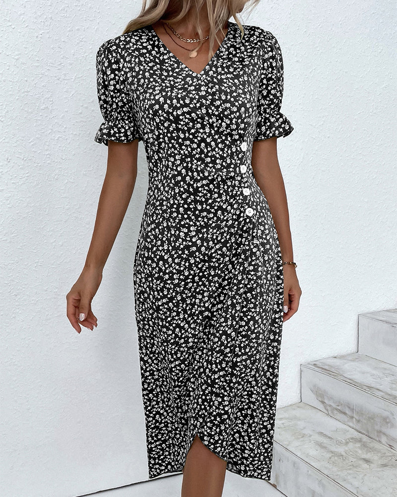 THARAH | Bloemenprint midi-jurk