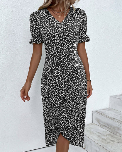 THARAH | Bloemenprint midi-jurk