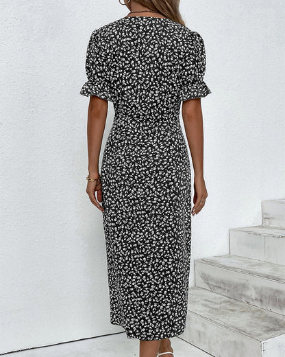 THARAH | Bloemenprint midi-jurk