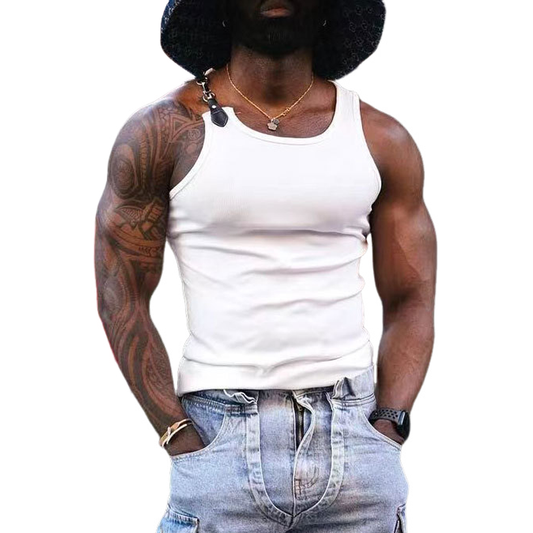 Men's Slim Fit Round Neck Leather Button Tank Tops MTA1187F4X