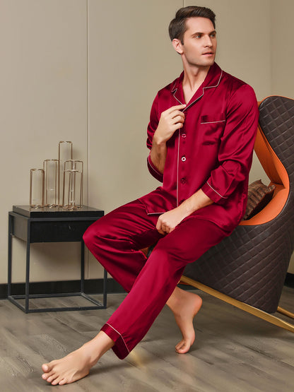 Luxe zijden pyjamaset voor heren met revers, 2-delig