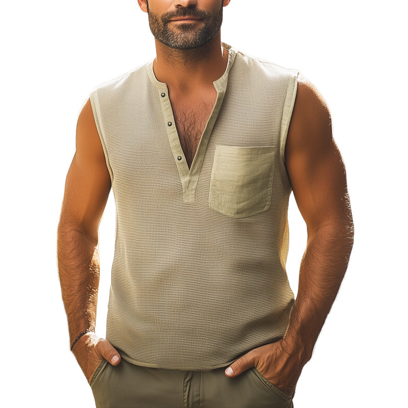 Men's Summer Plaid Texture Deep V-Neck Tank Top MTA0317F3U