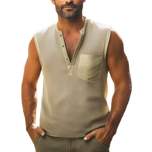 Men's Summer Plaid Texture Deep V-Neck Tank Top MTA0317F3U