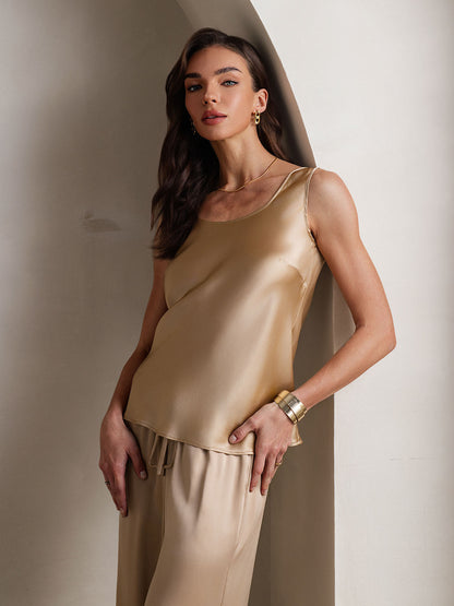 Pyjamaset van puur zijde met camisole en wijde broek