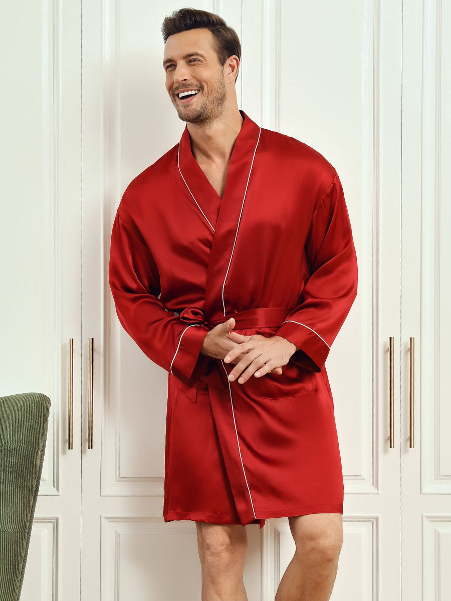 Homme Peignoirs Pure Soie Couleur Unie Vacances Ceinture