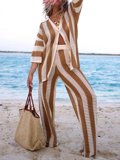 Rosea Trendy Tweedelige Set met Strepen: Overhemd en Broek