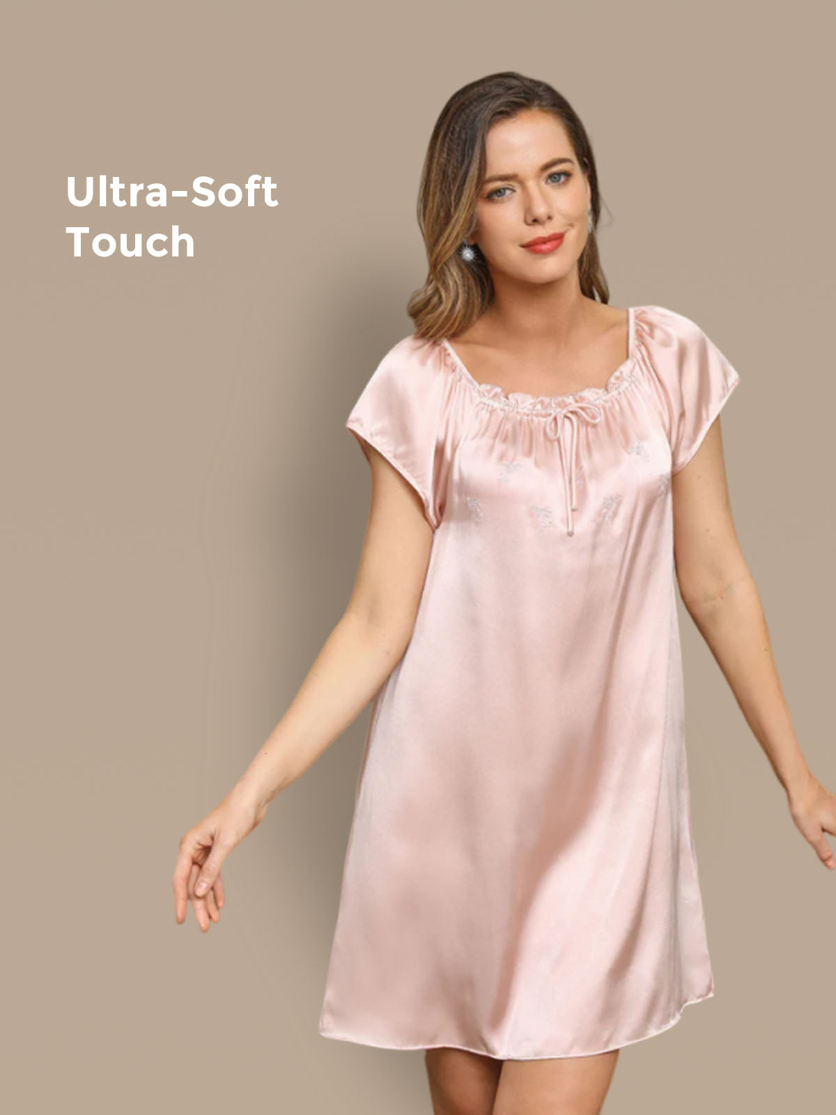 Pure Soie Manches Courtes Mignonne Chemise de Nuit