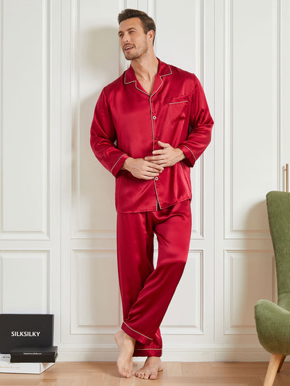 Ensemble Pyjama à Manches Longues à Revers pour Homme en Soie
