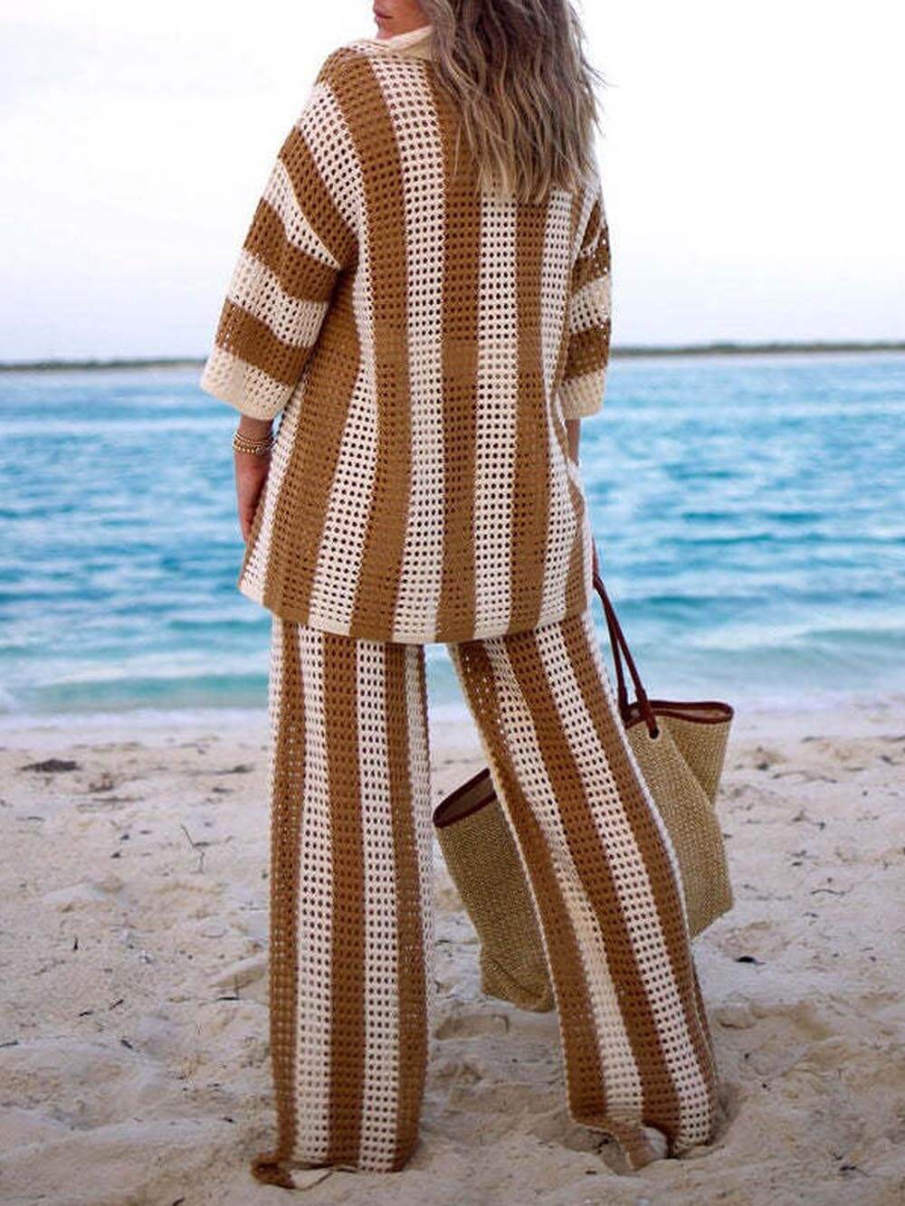Rosea Trendy Tweedelige Set met Strepen: Overhemd en Broek