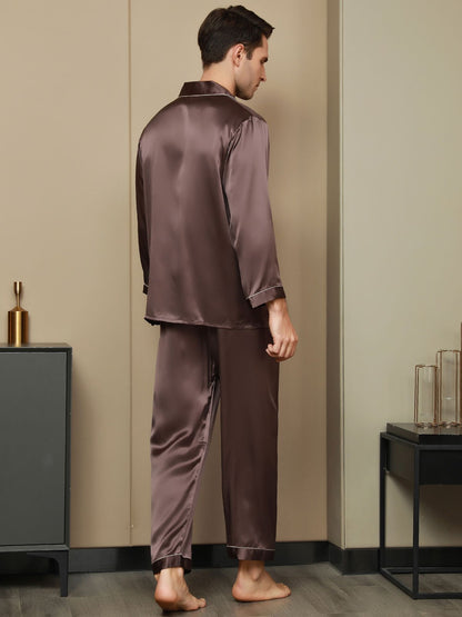 Herren-Seidenpyjama mit Reverskragen, lange Ausführung