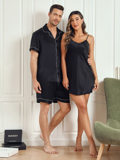 Pyjama Court en Pure Soie pour Couple et Chemise de Nuit à Enfiler