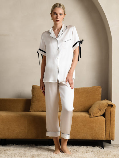 Pure Soie Courtes Manches Pantalon Pyjama Set
