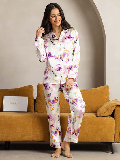 Damespyjama van natuurlijke zijde met lange mouwen