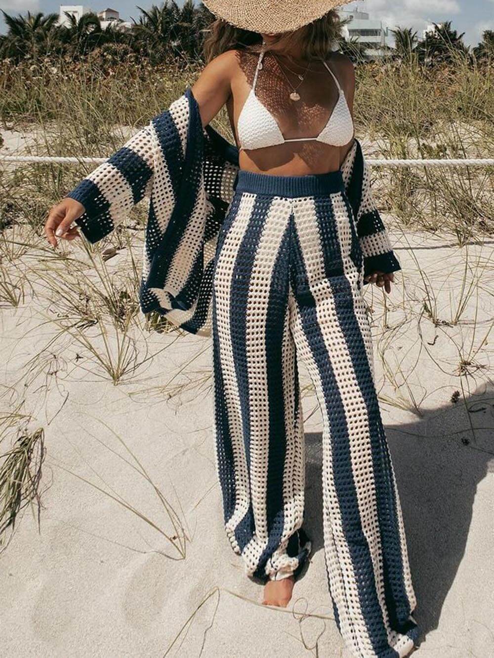 Rosea Trendy Tweedelige Set met Strepen: Overhemd en Broek