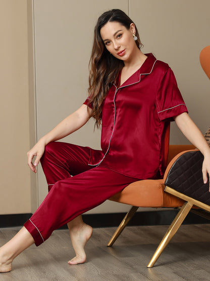 Ensemble de Pyjama en Pure Soie avec Passepoil 2Pcs