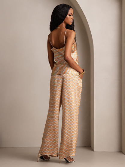 Zijden pyjamaset met camisole en wijde broek
