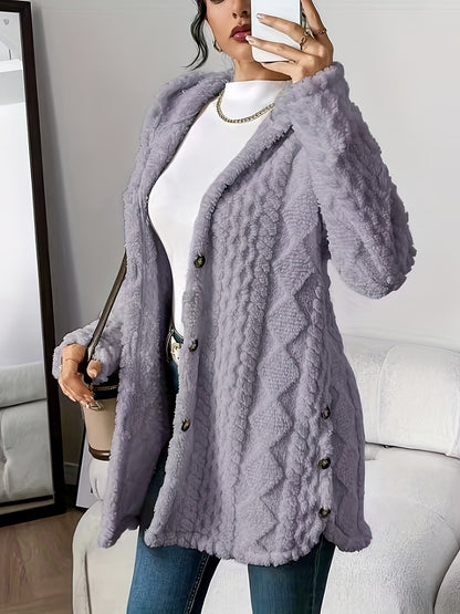 Paula™ - Flauschige Kapuzenstrickjacke mit Diamantmuster