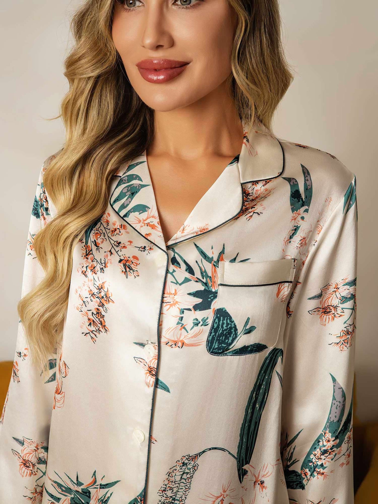 Luxe Pyjama van Pure Zijde met Print, 2-delig