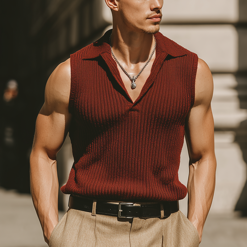 Mannen Zomer Mode Cool Katoen Gebreide Mouwloze Tanktop MTA0558G7P