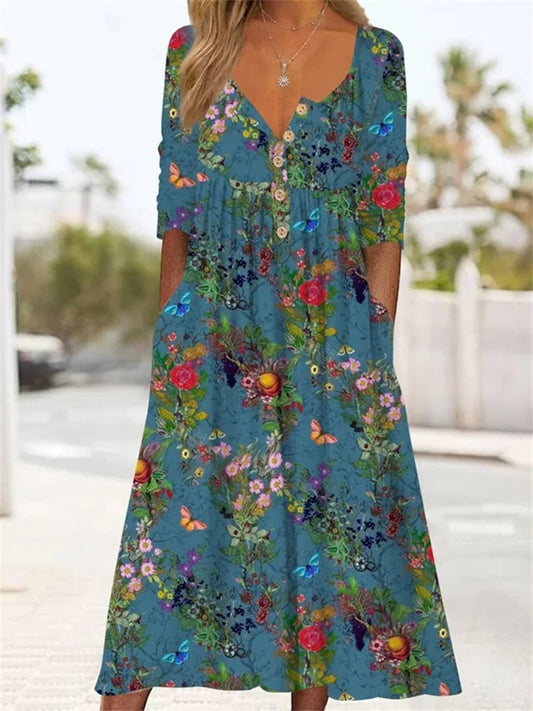 Schmetterlinge Florales Künstlerisches Plissee Hemdkleid
