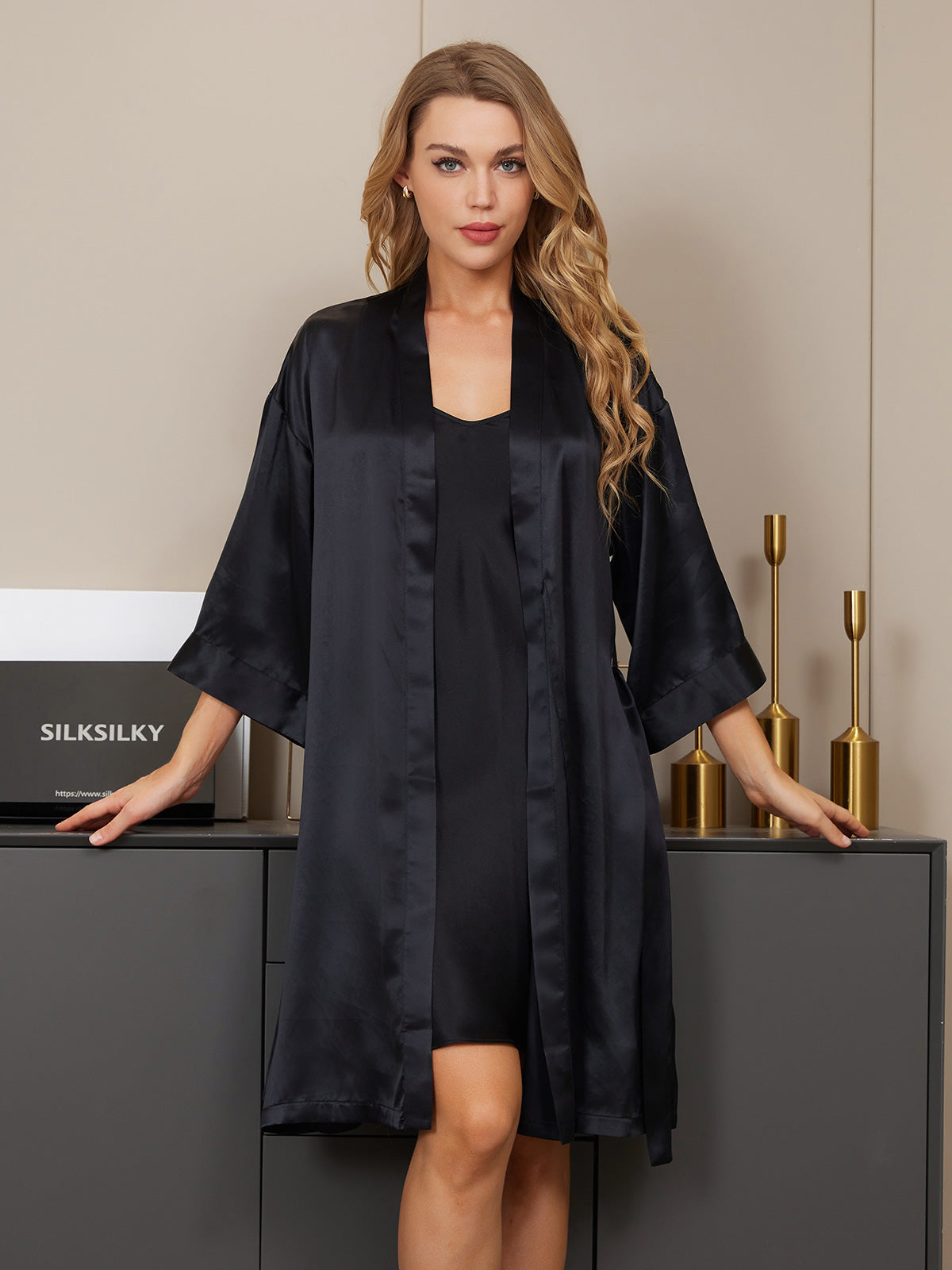Peignoir&Robe de Chambre Pure Soie Imprimé léopard Courte