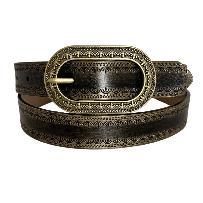 Herren Vintage Used-Optik Graviert Geprägter Echtledergürtel 44748904U