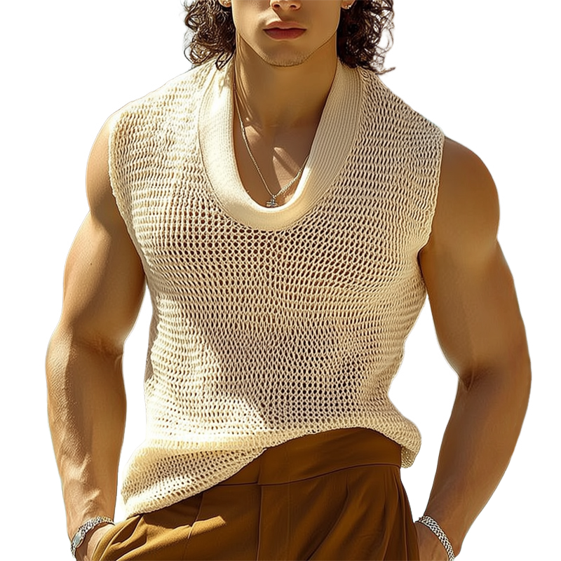Men's Summer Basic Mesh Knitted Crew Neck Tank Top MTA0737G0U