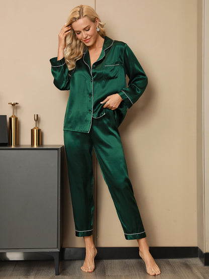 Klassieke Pyjama van Pure Zijde met Biesrand, 2-delig