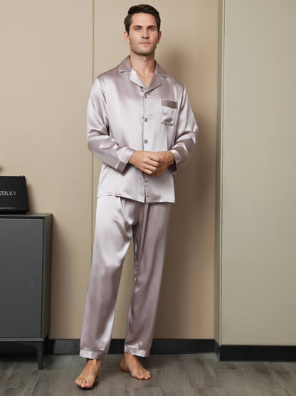 Ensemble Pyjama à Manches Longues à Revers pour Homme en Soie