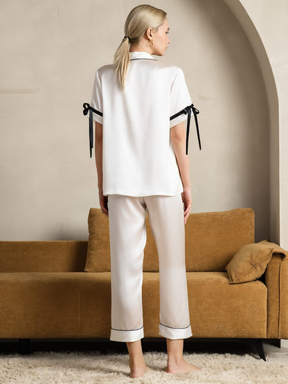 Pure Soie Courtes Manches Pantalon Pyjama Set