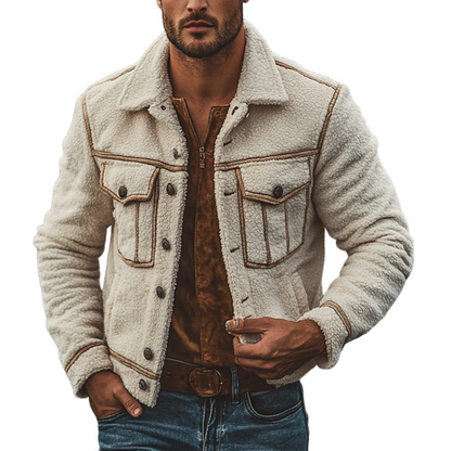 Herrenjacke aus warmem Polar-Fleece mit Reverskragen und einreihigem Knopfverschluss