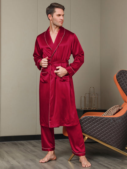 Peignoir Ceinturée à Col Revers En Pure Soie (Sans Pantalon)