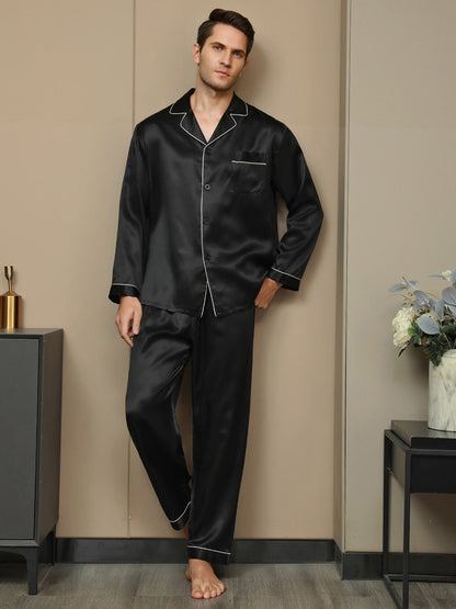 Luxe zijden pyjamaset voor heren met revers, 2-delig