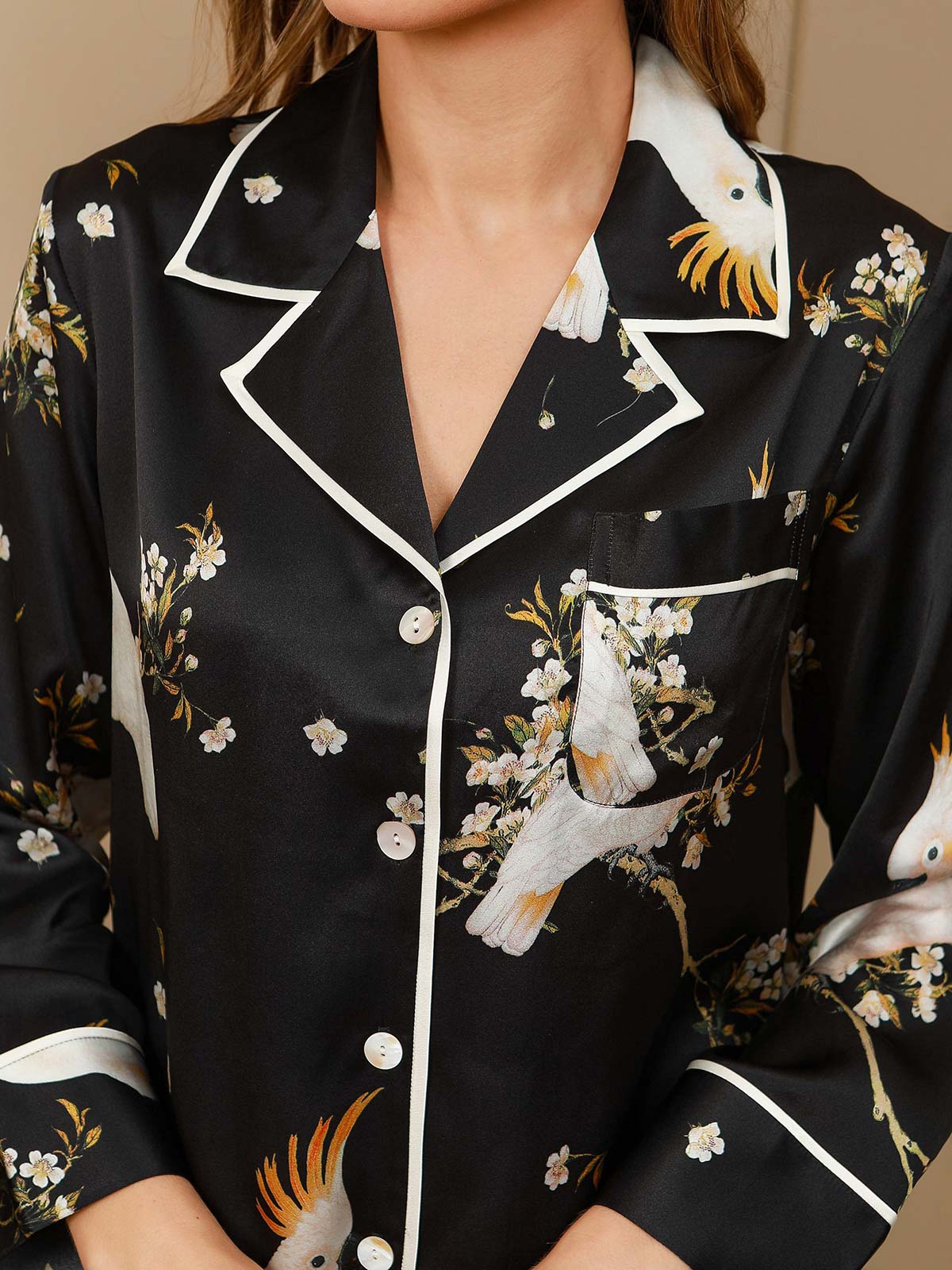 2-delige pyjama van pure zijde met print