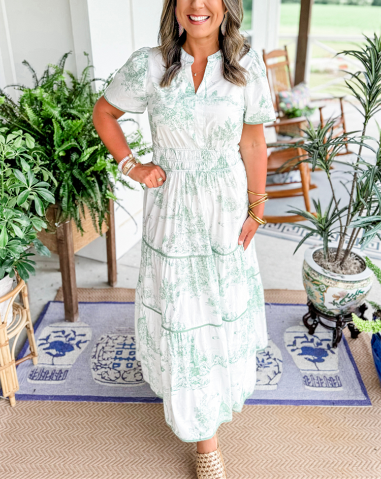 Alexia™ – Vintage Toile Print Maxi Jurk voor Moeiteloze Elegantie