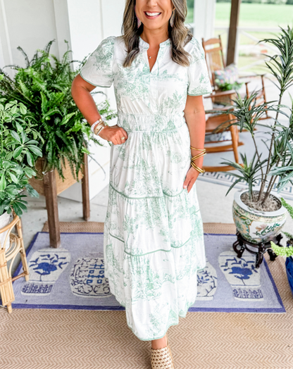 Alexia™ – Vintage Toile Print Maxi Jurk voor Moeiteloze Elegantie