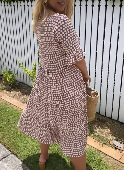 Rebecca - Casual Chic Midi Jurk met Ruche Mouwen