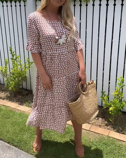 Rebecca - Casual Chic Midi Jurk met Ruche Mouwen