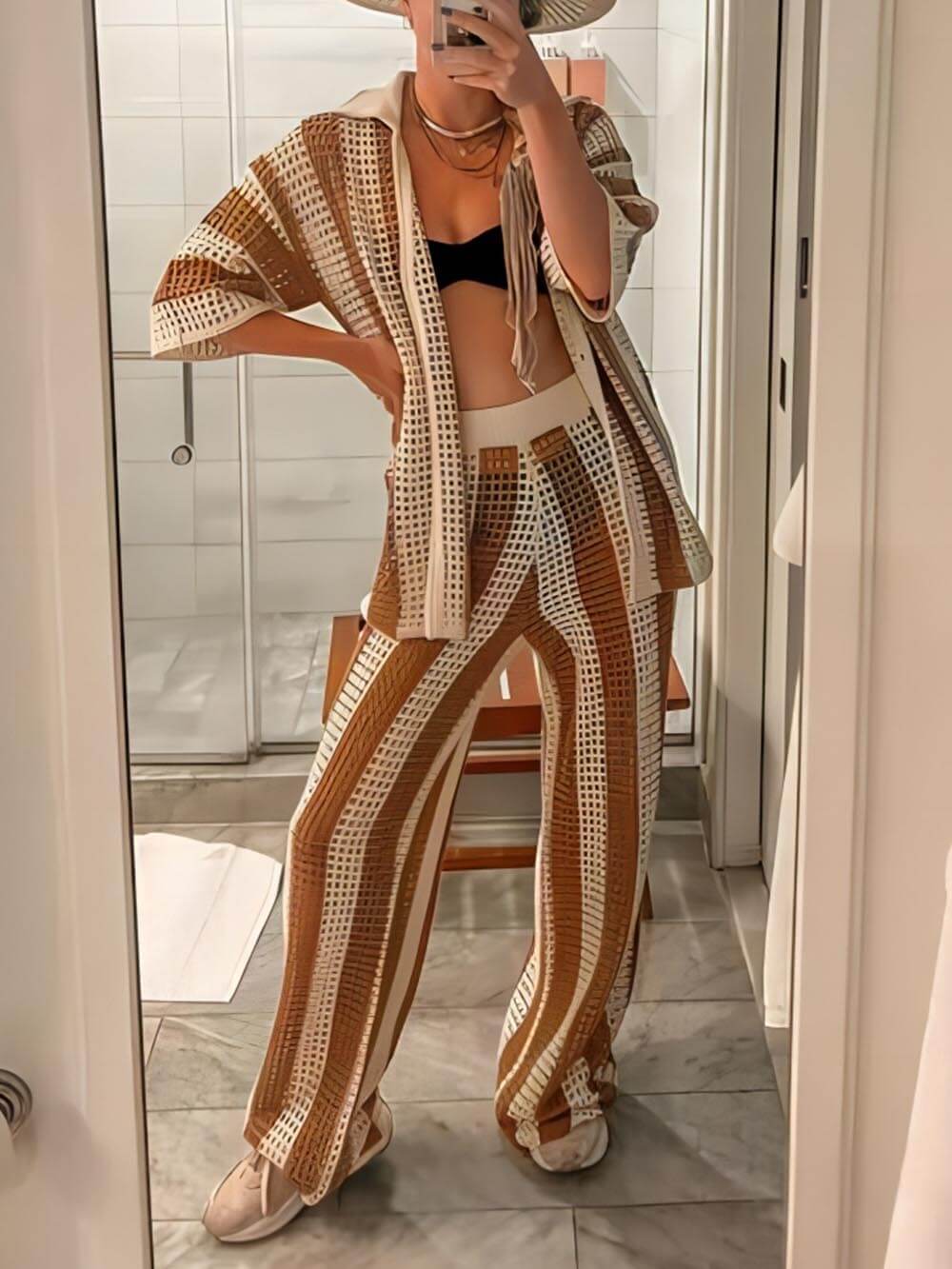 Rosea Trendy Tweedelige Set met Strepen: Overhemd en Broek