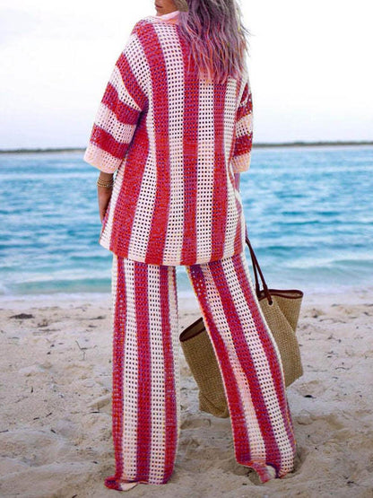 Rosea Trendy Tweedelige Set met Strepen: Overhemd en Broek