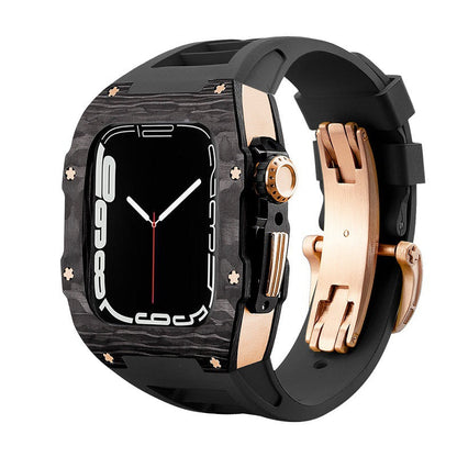 Koolstofvezel en titanium behuizing met fluorrubberen band voor Apple Watch 44/45 mm