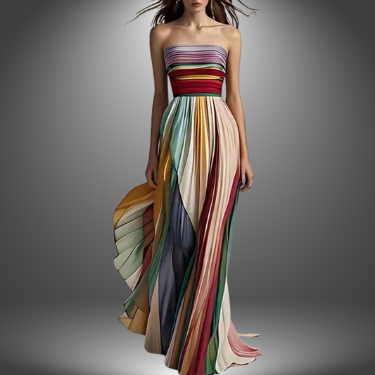 Dylan - Bunt gestreifter Tube Top Maxikleid