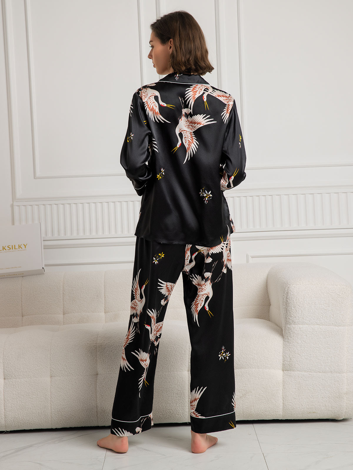 19-Momme Reine Seide – Klassischer Print mit kontrastierendem Paspel, Damen-Pyjama-Set