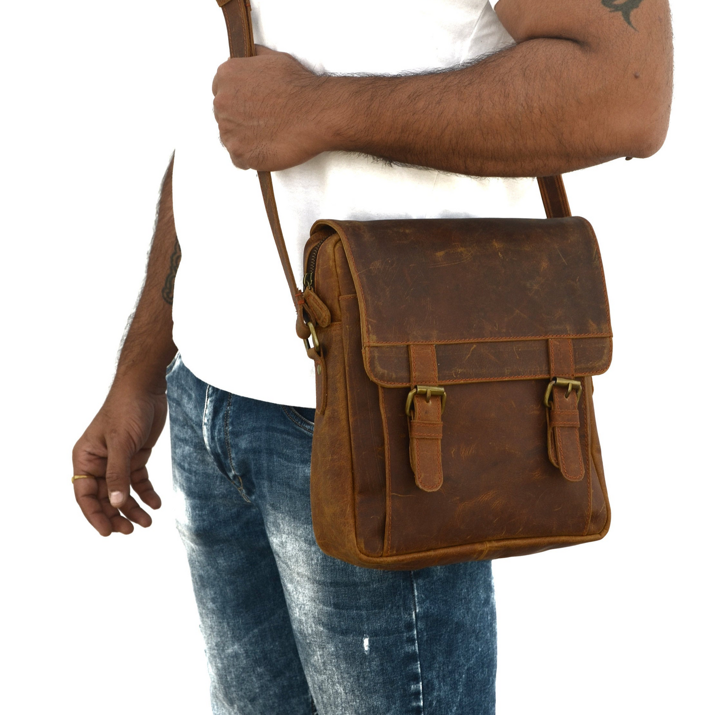 Brown Vintage Leather Crossbody Bag