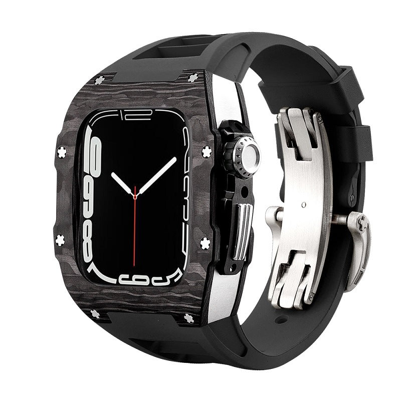 Koolstofvezel en titanium behuizing met fluorrubberen band voor Apple Watch 44/45 mm