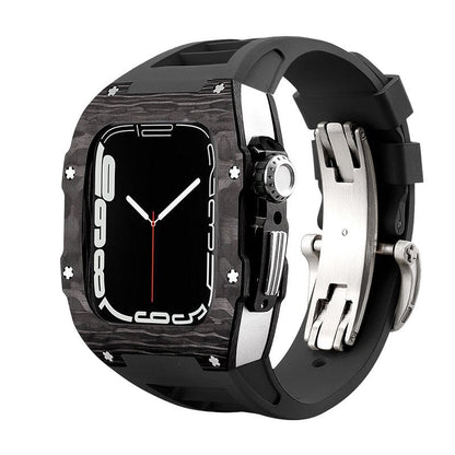 Koolstofvezel en titanium behuizing met fluorrubberen band voor Apple Watch 44/45 mm