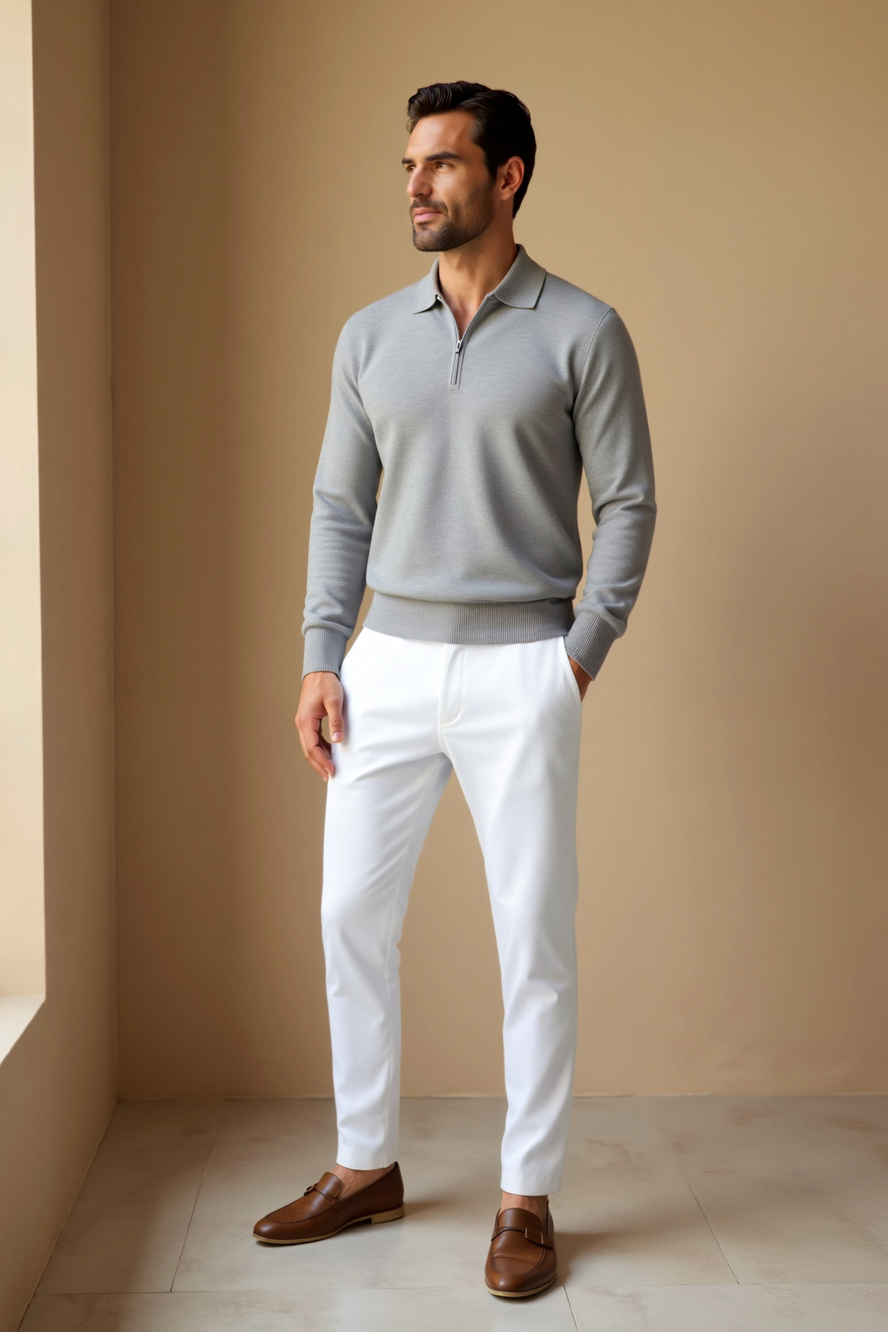 Elegantes Luxus-Langarm-Poloshirt mit Reißverschluss