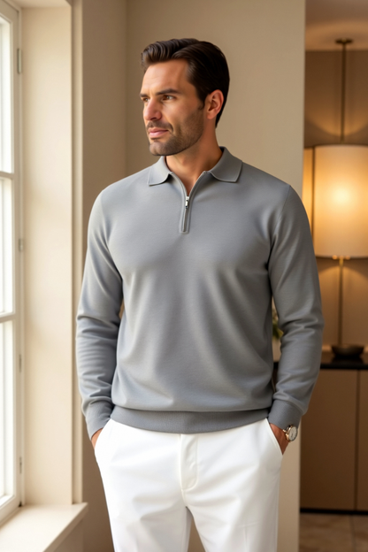 Elegantes Luxus-Langarm-Poloshirt mit Reißverschluss
