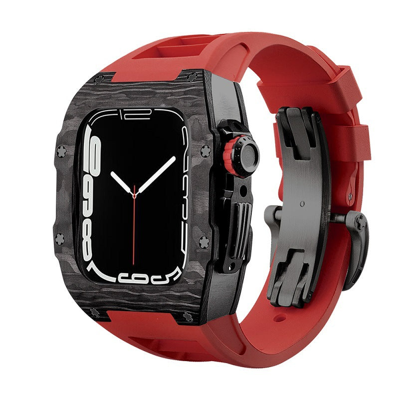 Koolstofvezel en titanium behuizing met fluorrubberen band voor Apple Watch 44/45 mm