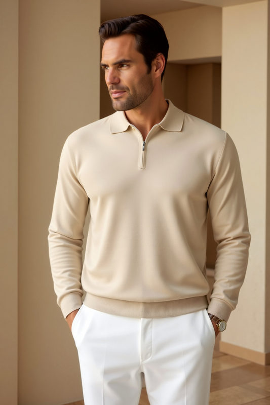 Elegantes Luxus-Langarm-Poloshirt mit Reißverschluss
